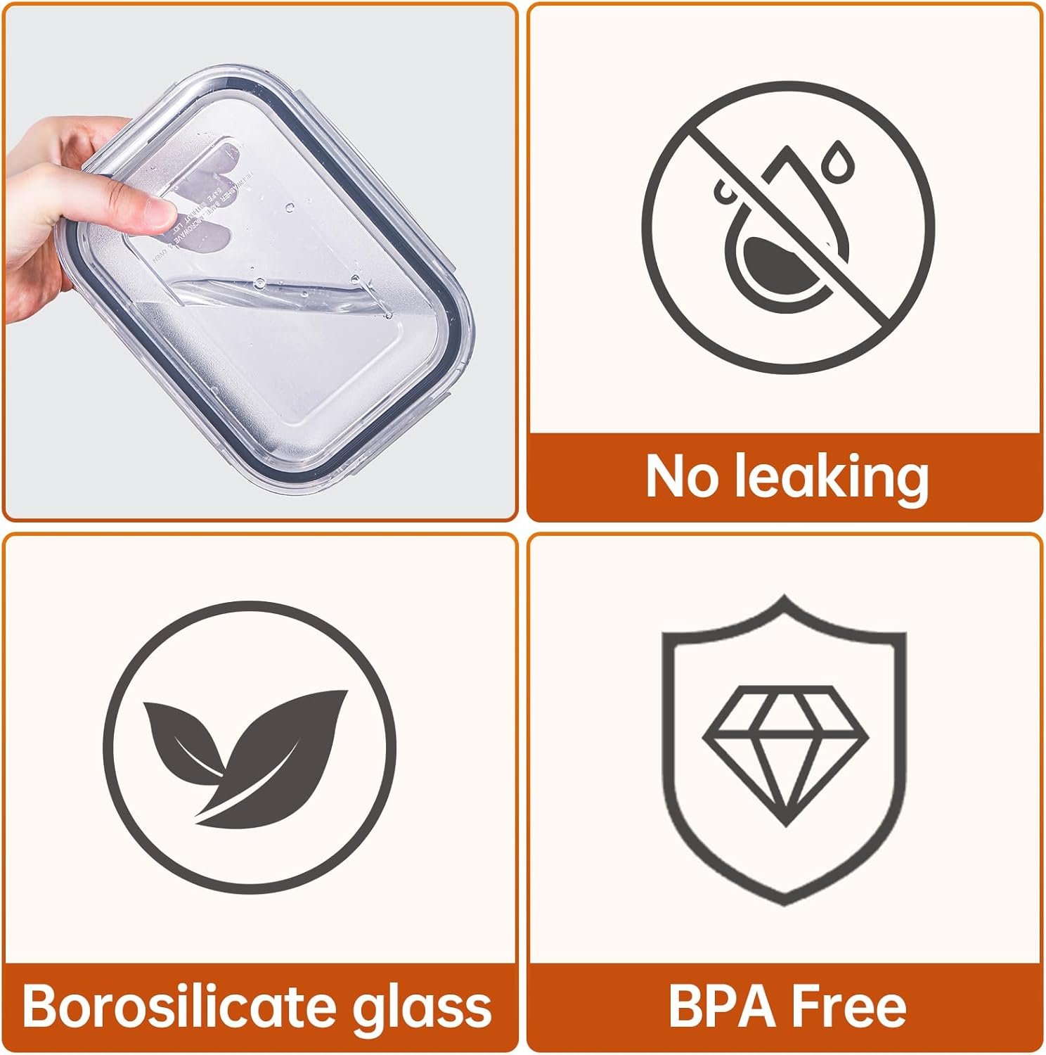 HOMBERKING 8 Pack Glass Food Storage Containers with Lids, Meal Prep Containers, Airtight Bento Boxes with Leak Proof Locking for Microwave, Oven, Freezer and Dishwasher, BPA Free, 5-35oz - Image 6