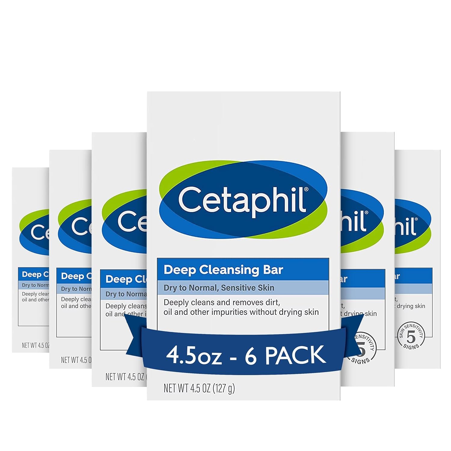 Cetaphil Bar Soap, Deep Cleansing Face and Body Bar, Pack of 6, For Dry to Normal, Sensitive Skin, Soap Free, Hypoallergenic, Paraben Free, Fragrance Free, Removes Makeup, Dirt and Oil - Image 2
