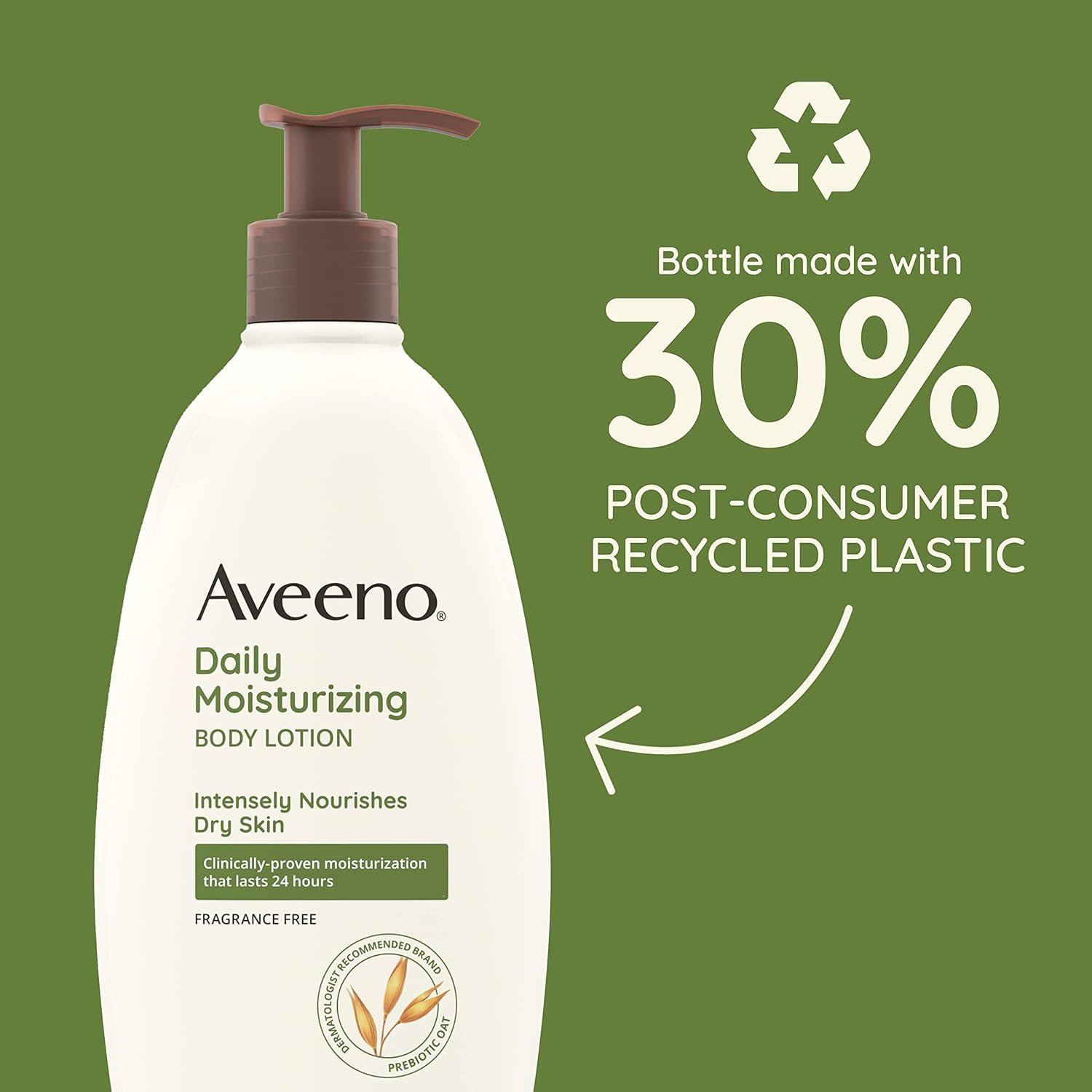 Aveeno Daily Moisturizing Body Lotion with Soothing Prebiotic Oat, Gentle Lotion Nourishes Dry Skin With Moisture, Paraben-, Dye- & Fragrance-Free, Non-Greasy & Non-Comedogenic, 12 fl. Oz - Image 6