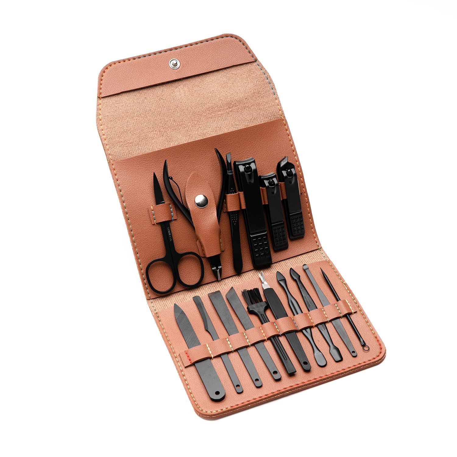 Nail Kit - Nail Clipper Set - Manicure Set -16 Stainless Steel Pieces Manicure Kit For Men’s - Pedicure Kit For Men - Mens Grooming Kit With Brown Leather portable Case by Hayvenhurst - Image 7