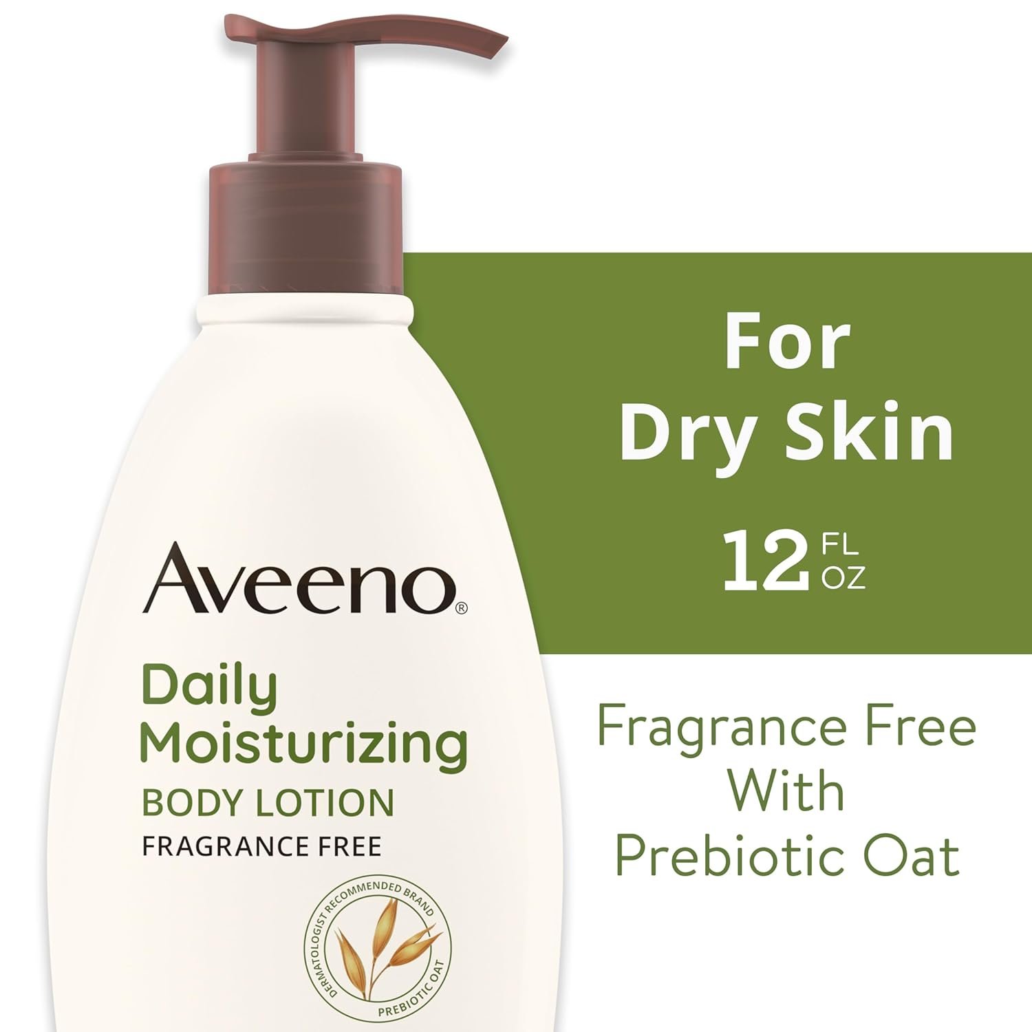 Aveeno Daily Moisturizing Body Lotion with Soothing Prebiotic Oat, Gentle Lotion Nourishes Dry Skin With Moisture, Paraben-, Dye- & Fragrance-Free, Non-Greasy & Non-Comedogenic, 12 fl. Oz - Image 3
