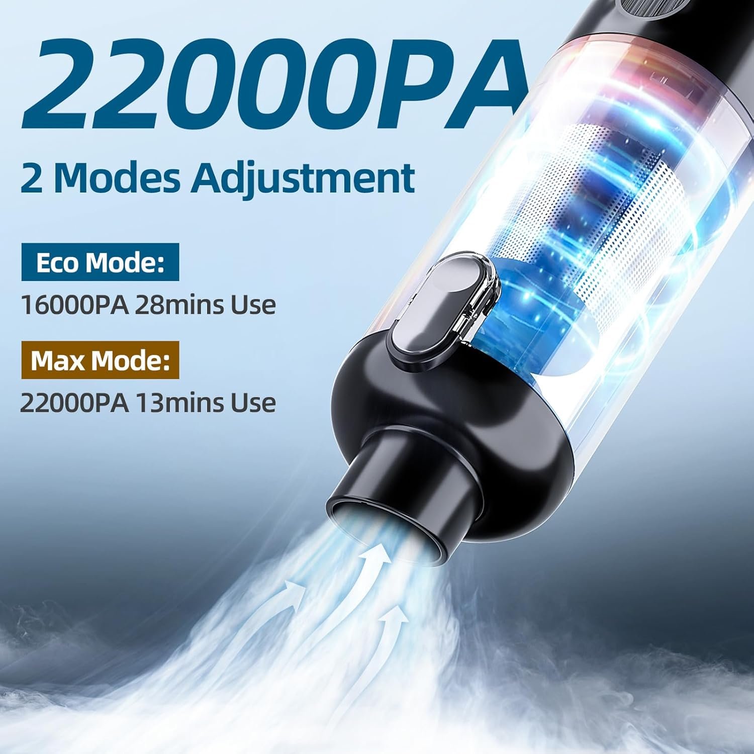 22000Pa Car Vacuum Cleaner, Low Noise Hand Vacuum Cordless Rechargeable, 2 Modes Vacuum for Car Handheld Car Vacuum Portable Cordless with Cleaning Gel - Image 3