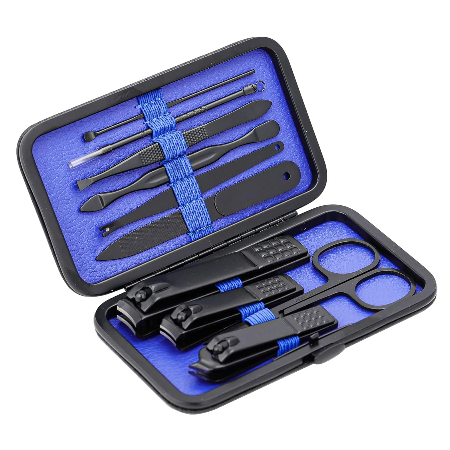 Manicure Set Nail Clippers Kit Professional Stainless Steel Nail Care Tools with Leather Travel Case 10 in 1 Blue - Image 3