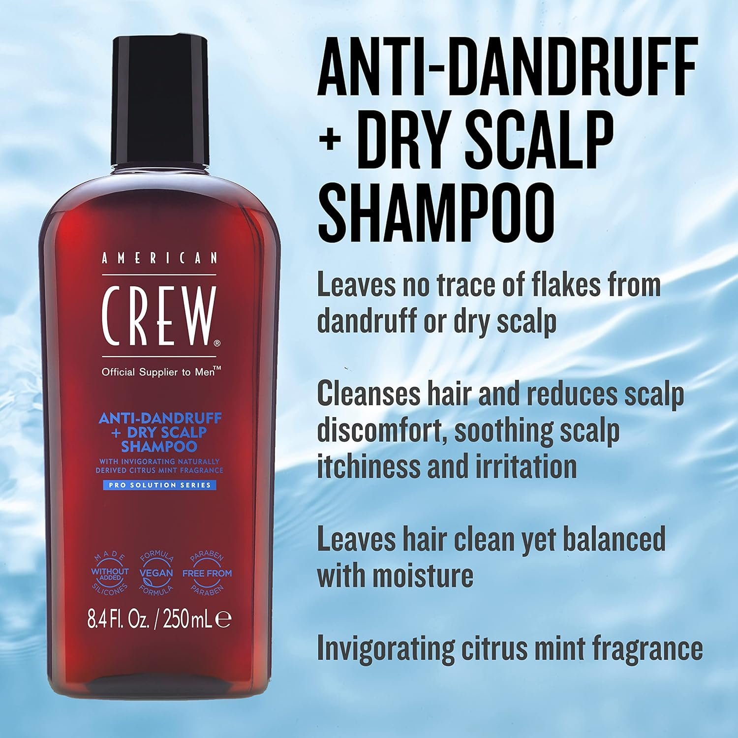 American Crew Anti-Dandruff + Dry Scalp Shampoo for Men, Citrus Mint Scent, 8.4 fl oz - Image 4