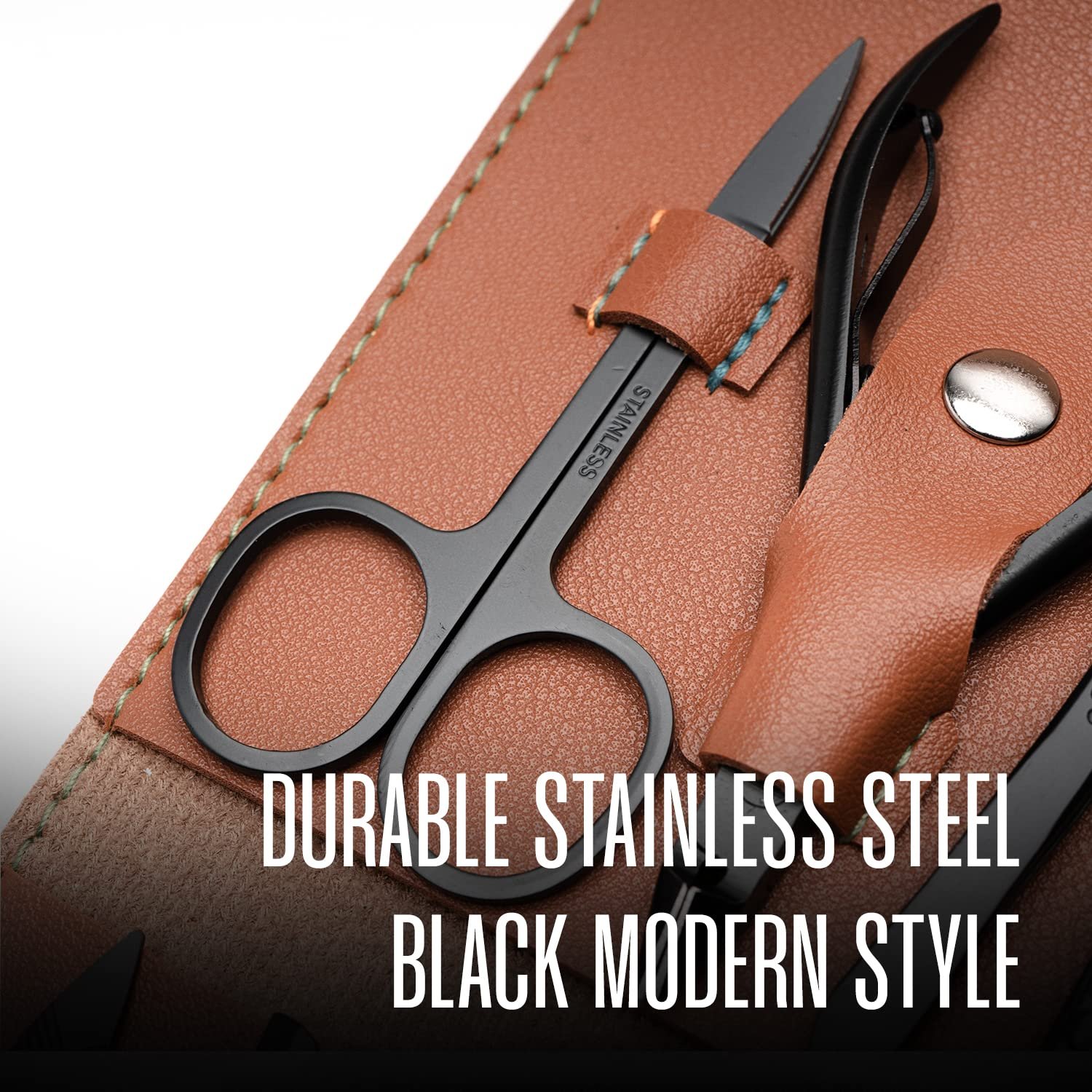 Nail Kit - Nail Clipper Set - Manicure Set -16 Stainless Steel Pieces Manicure Kit For Men’s - Pedicure Kit For Men - Mens Grooming Kit With Brown Leather portable Case by Hayvenhurst - Image 4