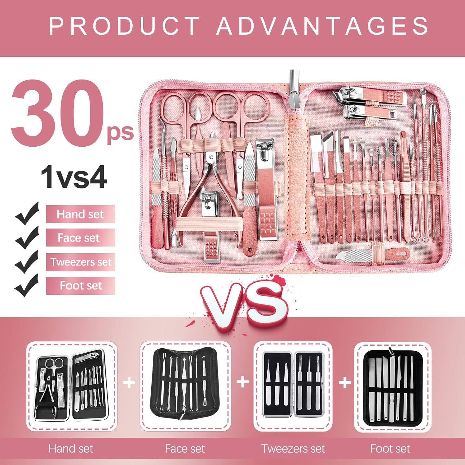 Manicure Set 30 in 1 Nail Clipper set, REDFLOW nail clippers, fingernail & toenail clippers, Manicure Tools, pedicure tools, Suitable for Travel Manicure Kit, Nail Set Kit With Everything Profe - Image 3