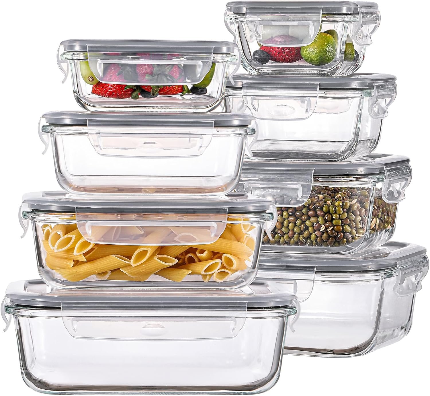 HOMBERKING 8 Pack Glass Food Storage Containers with Lids, Meal Prep Containers, Airtight Bento Boxes with Leak Proof Locking for Microwave, Oven, Freezer and Dishwasher, BPA Free, 5-35oz - Image 2