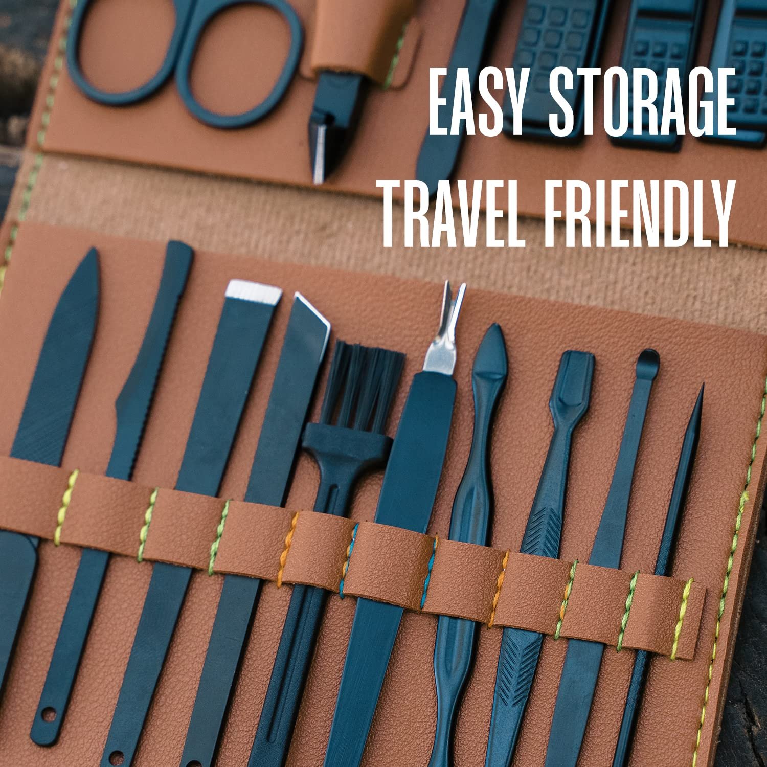 Nail Kit - Nail Clipper Set - Manicure Set -16 Stainless Steel Pieces Manicure Kit For Men’s - Pedicure Kit For Men - Mens Grooming Kit With Brown Leather portable Case by Hayvenhurst - Image 6