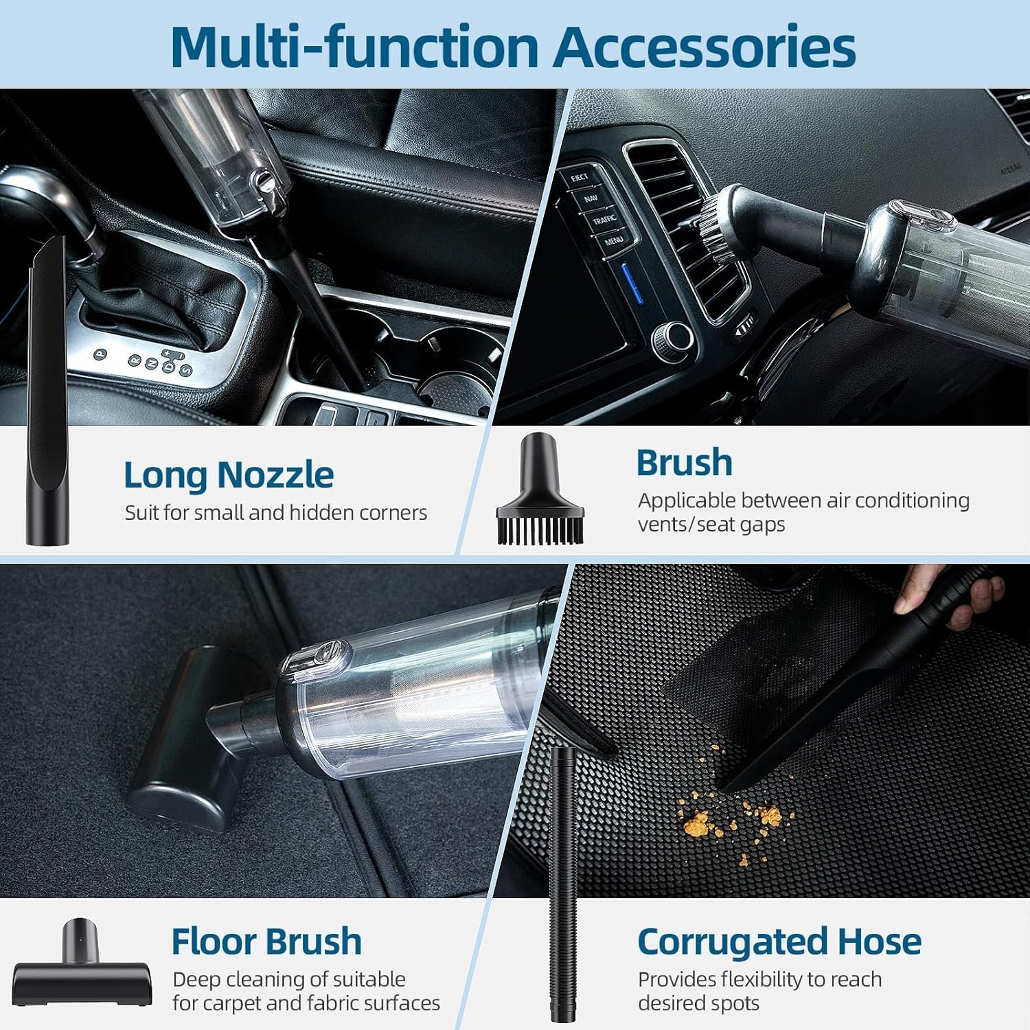 22000Pa Car Vacuum Cleaner, Low Noise Hand Vacuum Cordless Rechargeable, 2 Modes Vacuum for Car Handheld Car Vacuum Portable Cordless with Cleaning Gel - Image 4