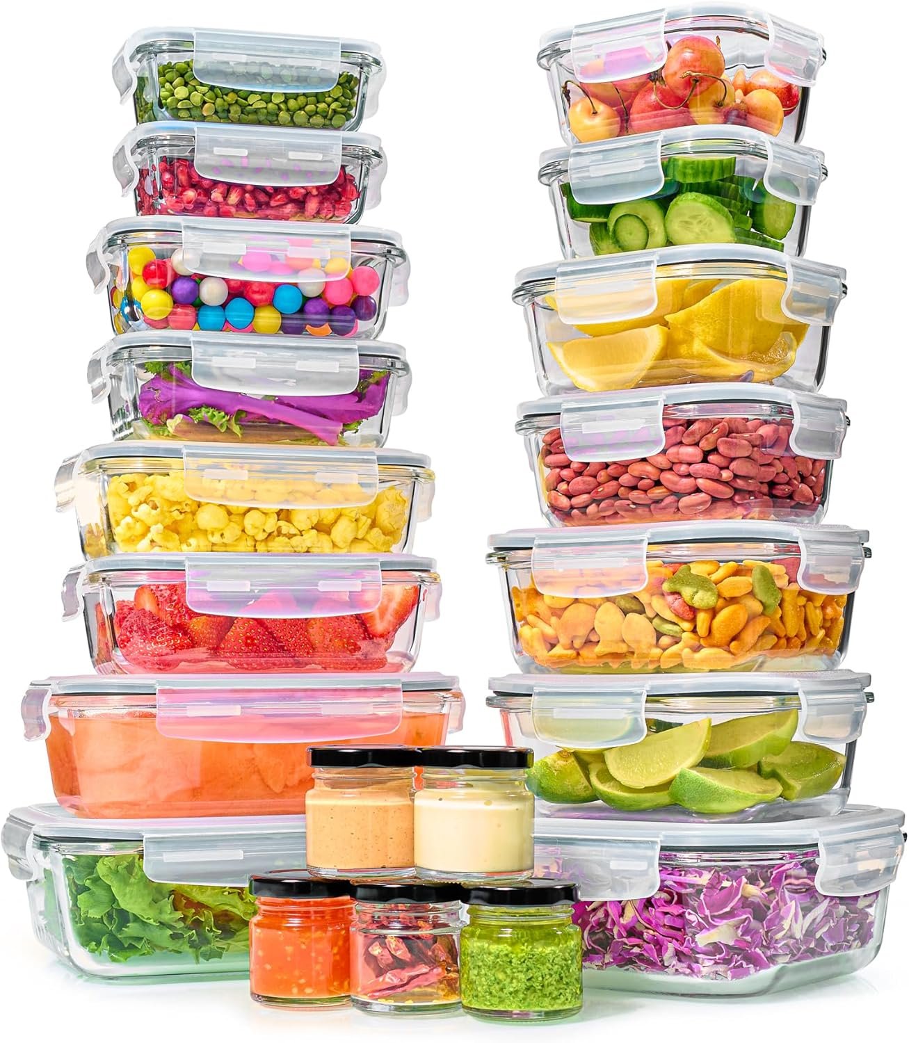 40pc Set Glass Food Storage Containers & Bowls with Airtight Lids - Leakproof BPA-Free Meal Prep Airtight Stackable Lunch Boxes, Kitchen Pantry & Storage Organizers - Microwave Freezer Dishwasher Safe - Image 2