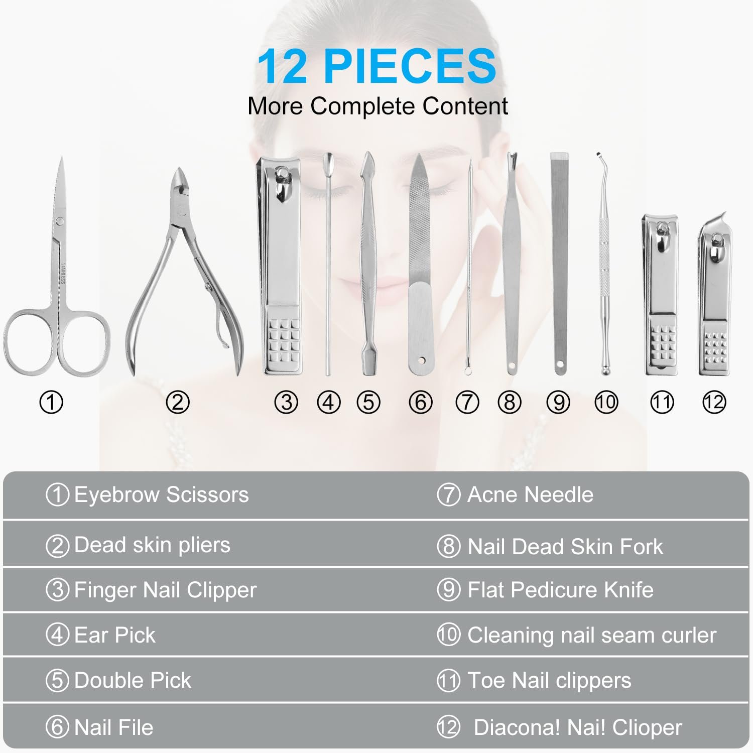 Nail Kit, Manicure Kit, Nail Care Kit For Men, Manicure Pedicure Set, Nail Clippers Toenail Clippers Kit, Professional Manicure Kit Pedicure Kit, Black Travel Case, Set of 12. - Image 8