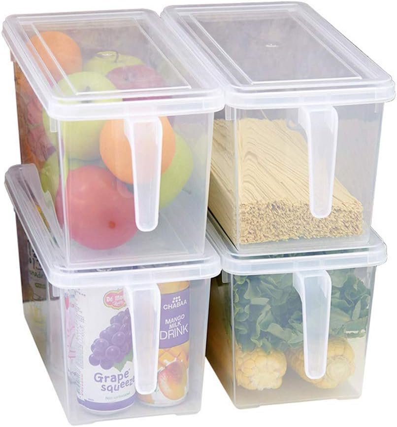 MineDecor Plastic Storage Containers Square Food Storage Organizer Stackable Refrigerator Organizer Handle Kitchen Containers with Lids for Fruits Vegetables Meat Egg (Set of 4) - Image 2