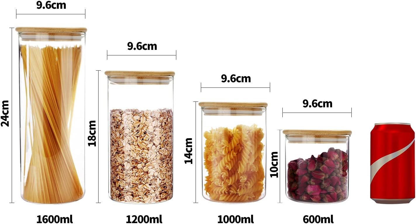SIXAQUAE Glass Food Storage Containers Jar Stainless Steel Lids 4 Packs 1000ml Airtight Canister Organization Sets Stackable - Image 3