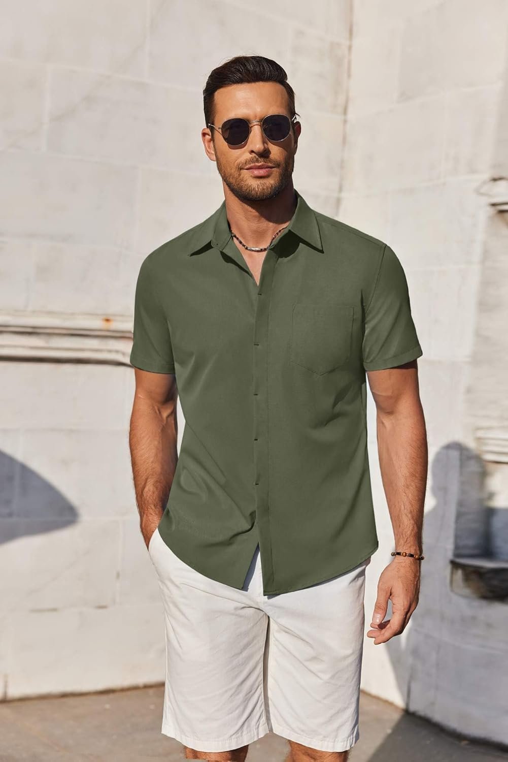 COOFANDY Mens Short Sleeve Button Down Shirt Casual Untucked Summer Shirt with Pocket - Image 3