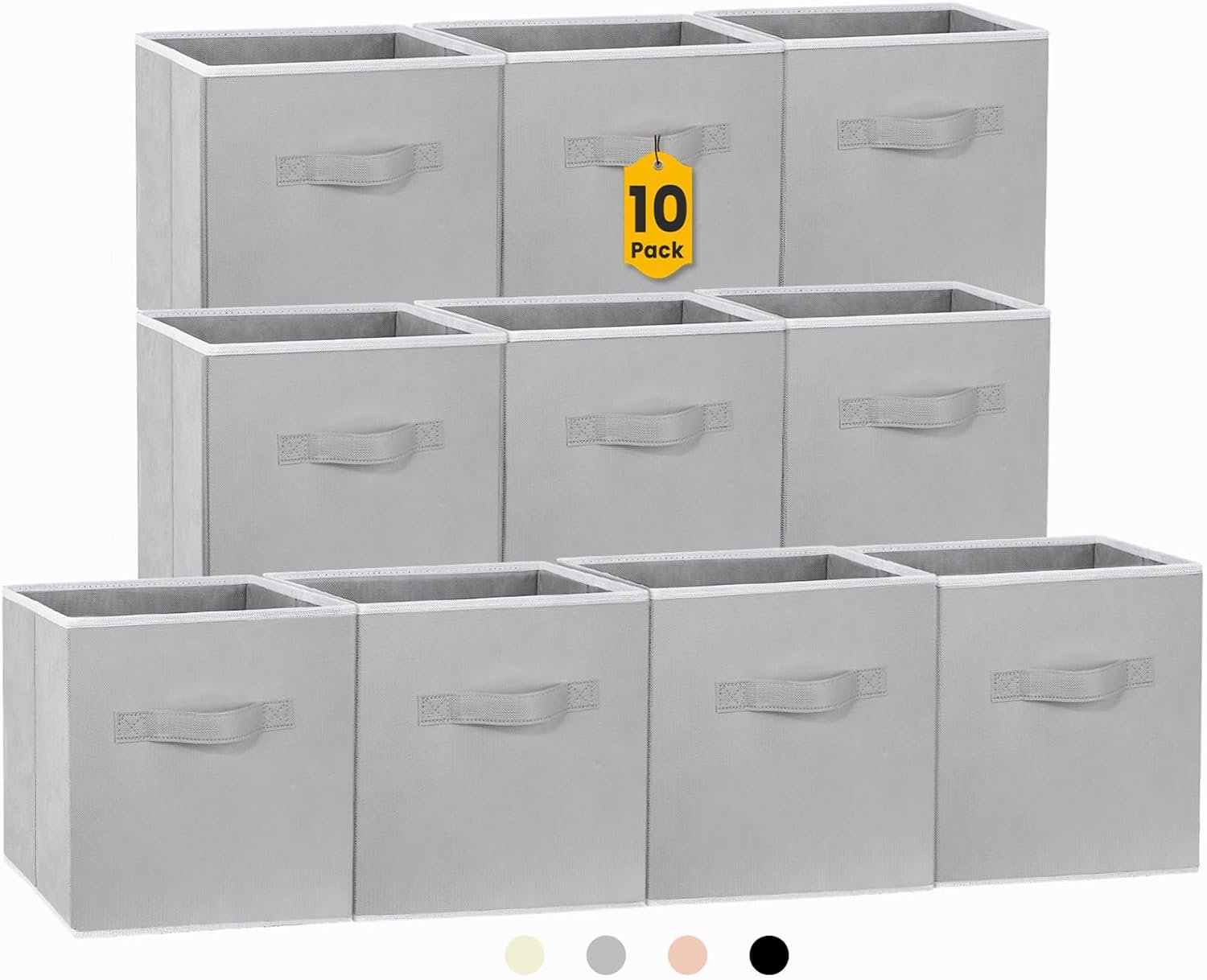 Criusia Storage Cubes, 11 Inch Cube Storage Bins for Shelves (10 Pack), Fabric Collapsible Storage Bins with Dual Handles, Foldable Cube Baskets for Clothes, Closet Organizers and Storage Box (Grey) - Image 2
