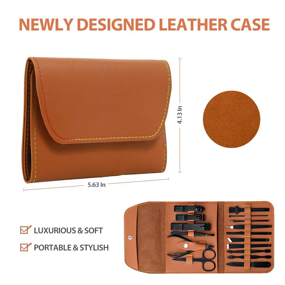 Manicure Pedicure Kit, Nail Clippers Set, Fingernail and Toenail Clipper Cutters, 16 Pieces Stainless Steel Professional Nail Care Tools with Travel Leather Case for Men Women Valentines Gift - Image 5