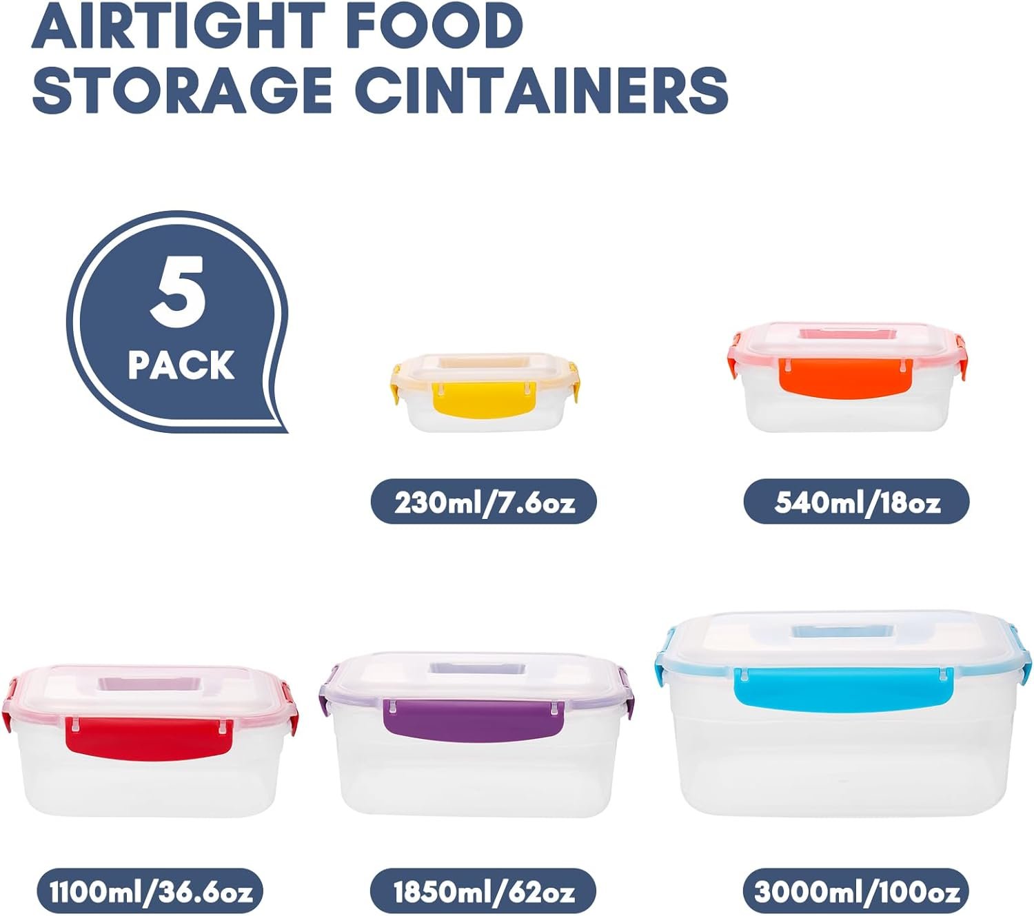 Moretoes 10pcs Food Storage Containers with Lids (5 Snap Lids & 5 Nestable Containers), Plastic Airtight Stackable Leakproof Freezer Storage Containers for Kitchen, Refrigerator Organization - Image 3