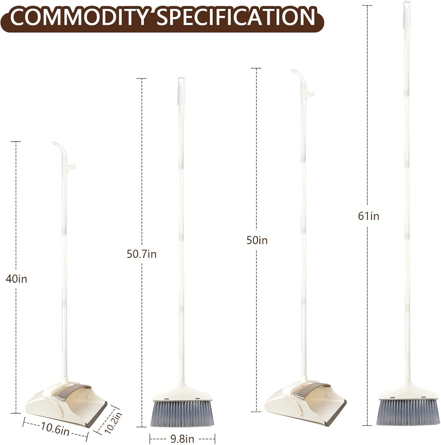 Broom and Dustpan Set for Clean - Broom with Dustpan Combo Set, 61" Dustpan Long Handle, Dust Pan with Handle, Kitchen Dust Pan and Brush for Indoor Outdoor Room Office Use. - Image 8