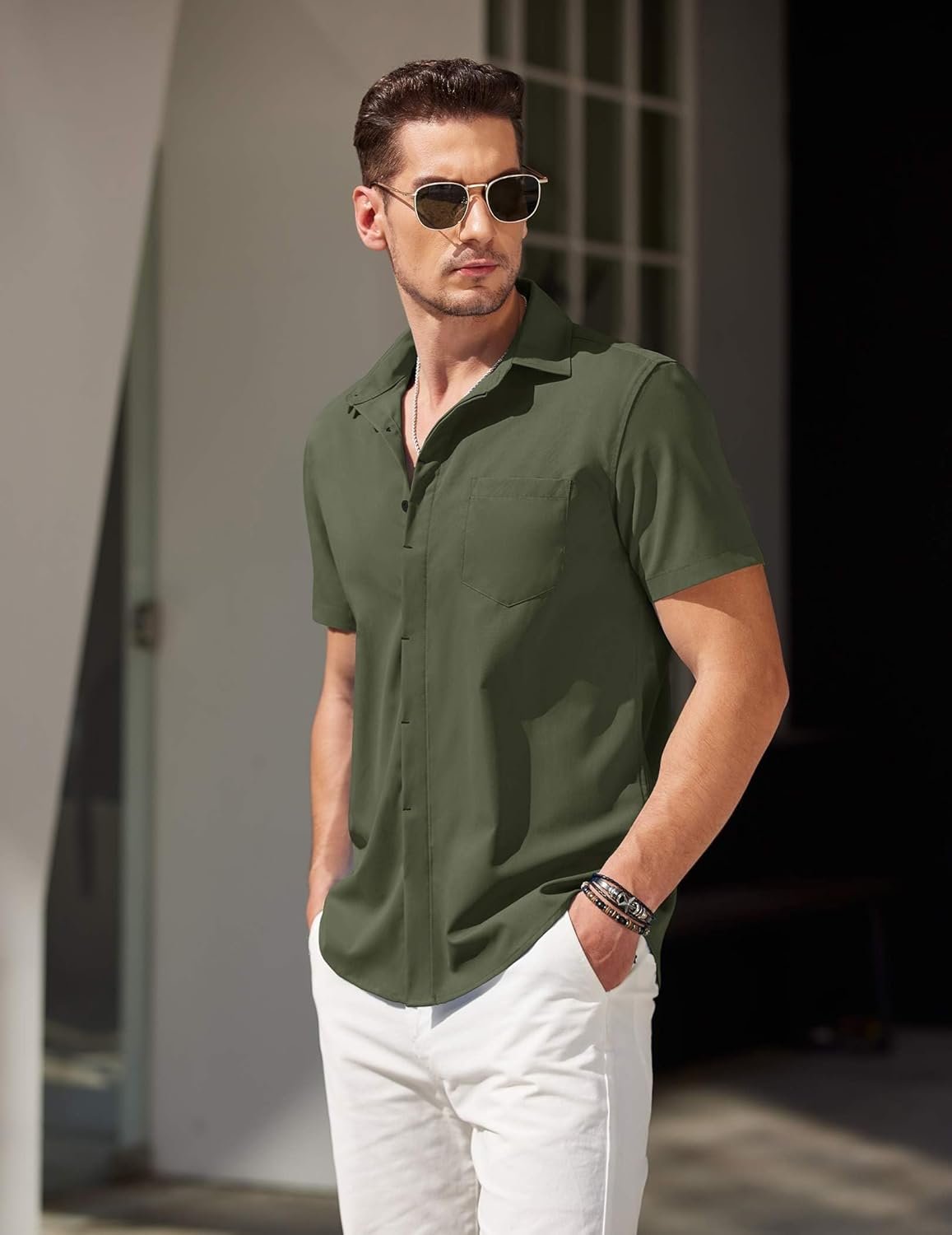 COOFANDY Mens Short Sleeve Button Down Shirt Casual Untucked Summer Shirt with Pocket - Image 4
