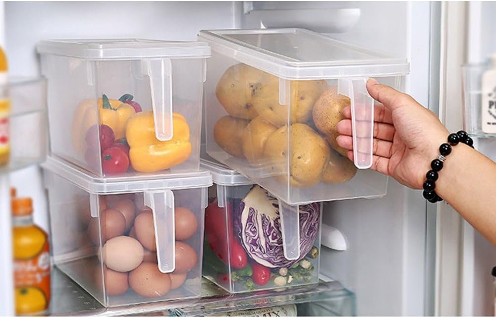 MineDecor Plastic Storage Containers Square Food Storage Organizer Stackable Refrigerator Organizer Handle Kitchen Containers with Lids for Fruits Vegetables Meat Egg (Set of 4) - Image 5