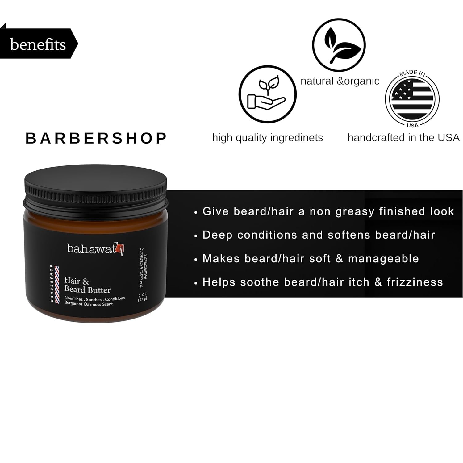 Hair & Beard Butter -Barbershop - Strengthen & Soften Leave in Conditioner – Natural Ingredients | The Best Beard Butter- 2oz- packaging may vary - Image 6