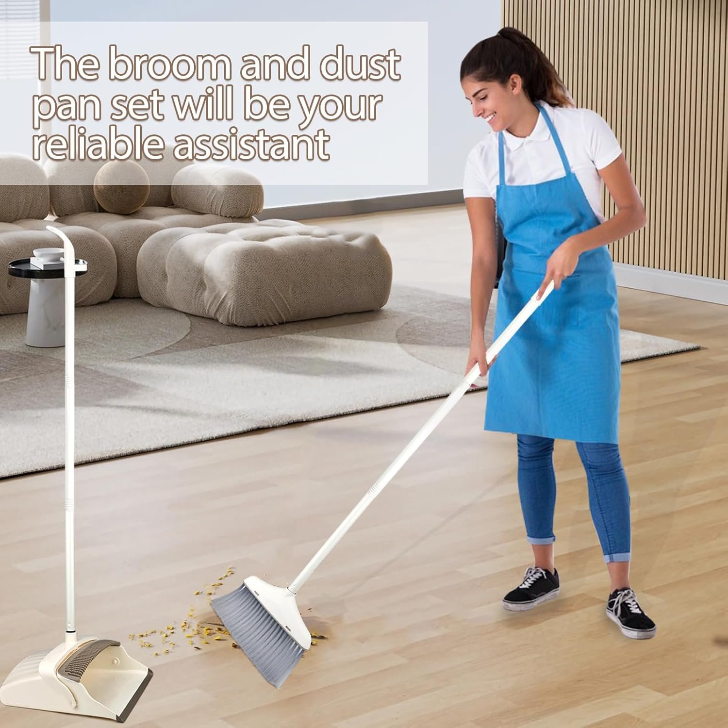 Broom and Dustpan Set for Clean - Broom with Dustpan Combo Set, 61" Dustpan Long Handle, Dust Pan with Handle, Kitchen Dust Pan and Brush for Indoor Outdoor Room Office Use. - Image 3