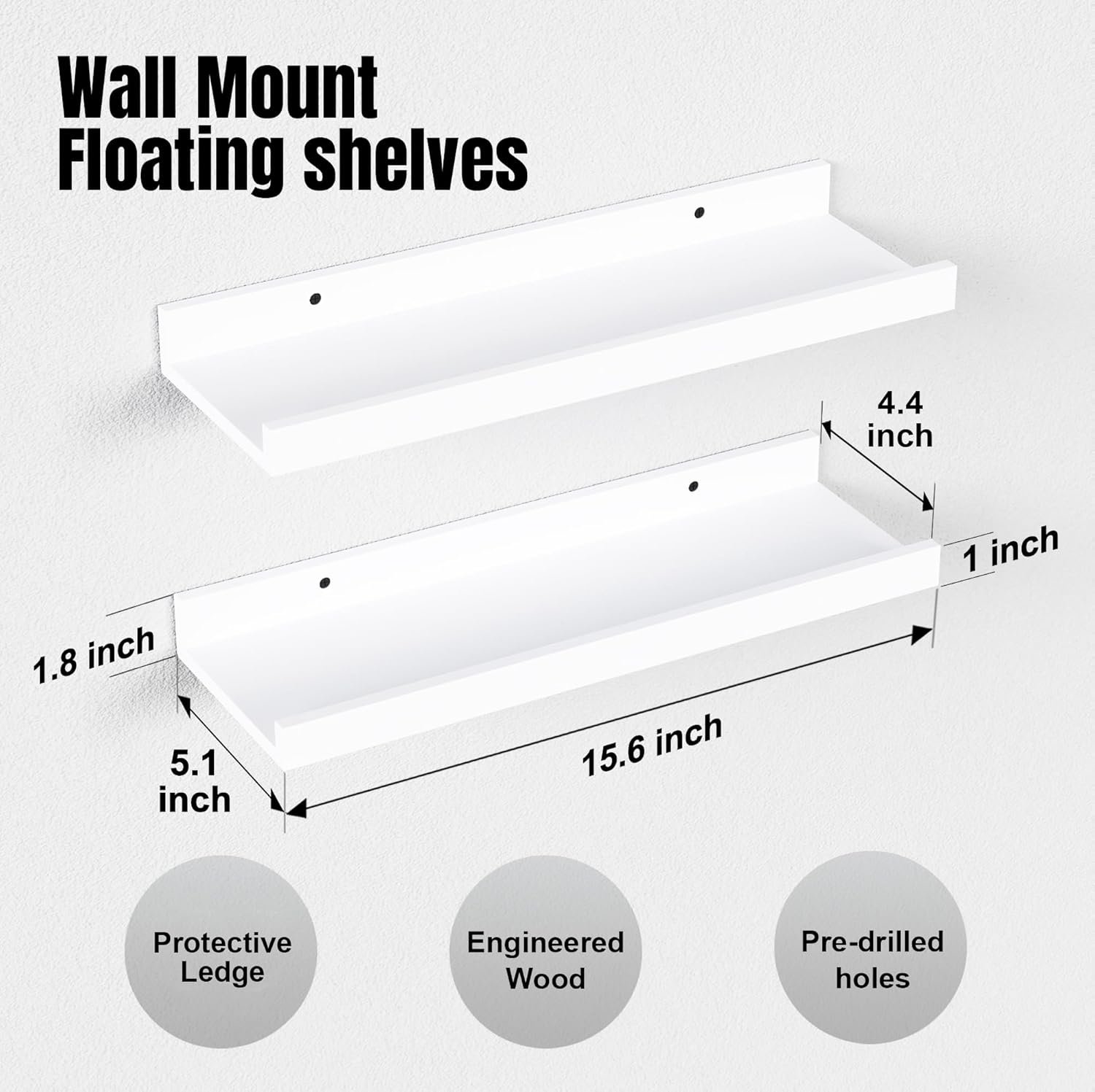 Floating Shelves Wall Mounted Set of 2, Modern White Shelves for Bedroom, Nursery Shelves with Lip, Display Picture Ledge Shelf for Wall Decor Living Room Bathroom Kitchen - White - Image 4