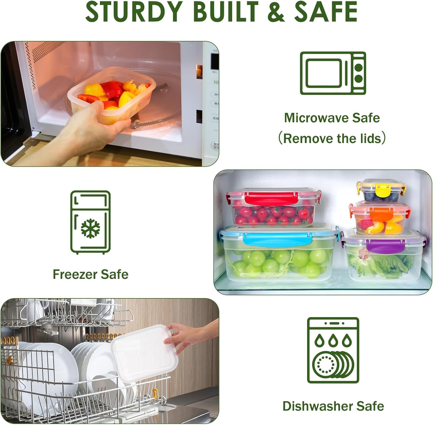 Moretoes 10pcs Food Storage Containers with Lids (5 Snap Lids & 5 Nestable Containers), Plastic Airtight Stackable Leakproof Freezer Storage Containers for Kitchen, Refrigerator Organization - Image 5