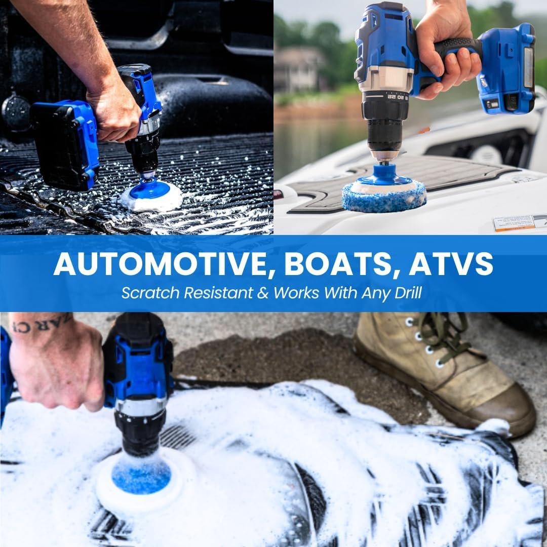 7 Pack Multi-Purpose Drill Brush Kit for Cleaning Bathrooms, Showers, Tubs, Tile, Floors, Sinks, Toilets, Grout and Grime Removal, Reversible Blue and White Scrub Pads - Image 8