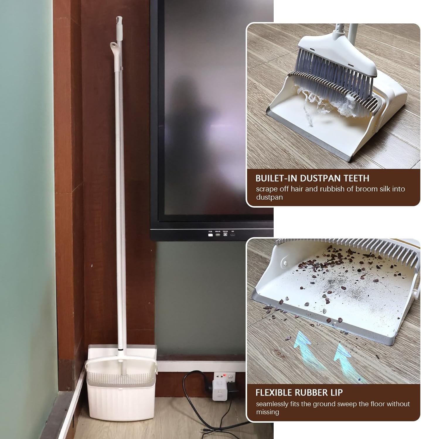 Broom and Dustpan Set for Clean - Broom with Dustpan Combo Set, 61" Dustpan Long Handle, Dust Pan with Handle, Kitchen Dust Pan and Brush for Indoor Outdoor Room Office Use. - Image 6