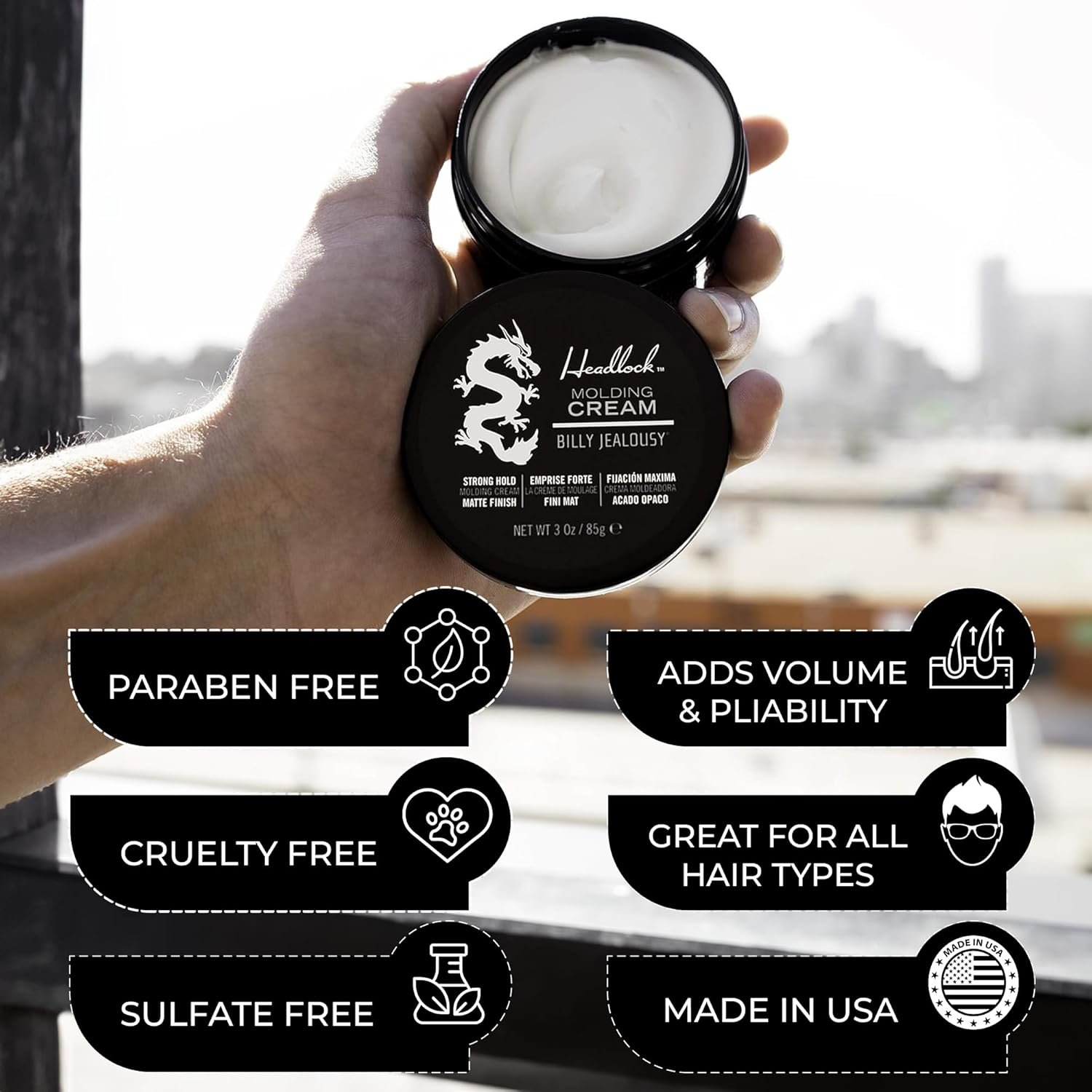 Billy Jealousy Headlock Hair Molding Cream, Hair Styling Cream for Men with Strong All-Day Hold, Natural Matte Finish Styling Agent for All Lengths, 3 Ounce - Image 7