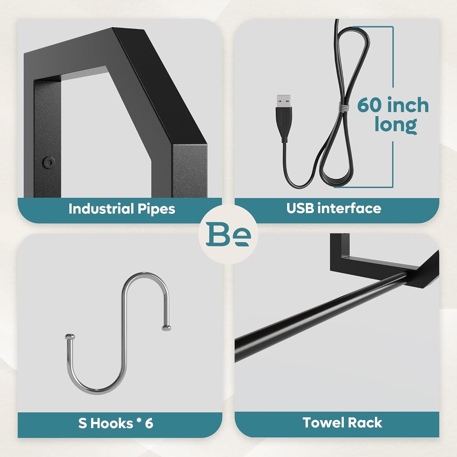 Bestier LED Kitchen Floating Shelves, 34" Industrial Pipe Shelves with Adjustable Glass Shelves, Wall Mounted Shelf with 6 S-Hook Towel Bar, Wine Coffee Bar Rack for Room Decor Rustic Brown - Image 6