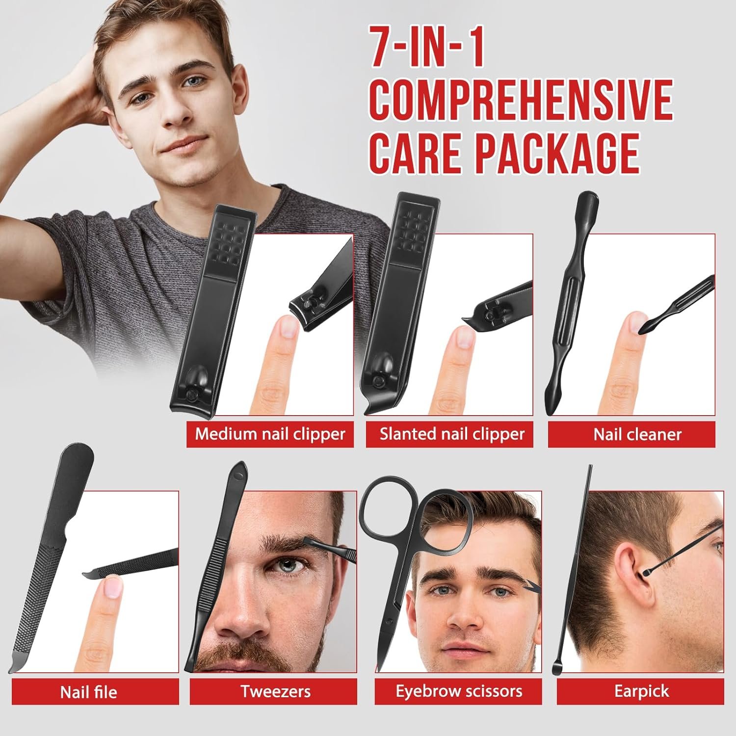 Manicure Kit for Men Women, 7 PCS Manicure and Pedicure Nail Care Kit, Nail Clipper Set Tool Gift Mens Nail Grooming Kit - Image 4
