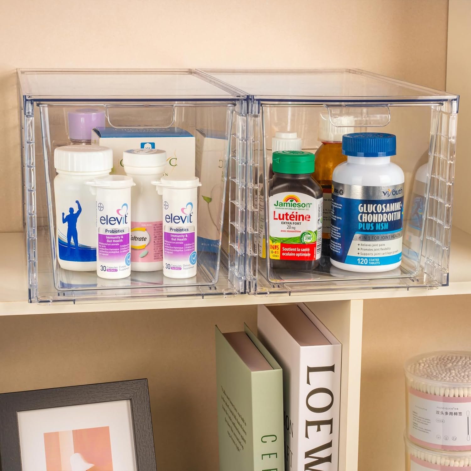 4Pack Large Stackable Kitchen Storage Drawers, Clear Foods Organizer Bins with Handles, Easily Assemble for Bathroom, Kitchen, Pantry, Cabinet, Closet(XL-UP Handle) - Image 3