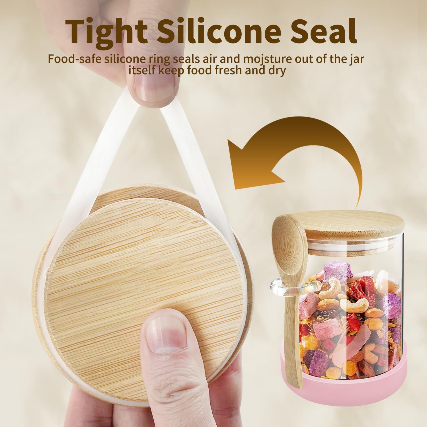 Glass Jars with Bamboo Lids and Spoons, 18.26 oz Borosilicate Glass Jars Overnight Oats Containers, Airtight Clear Food Storage Canister for Cookie, Candy, Coffee Bean, Sugar, Spices, Dry Goods - Image 4