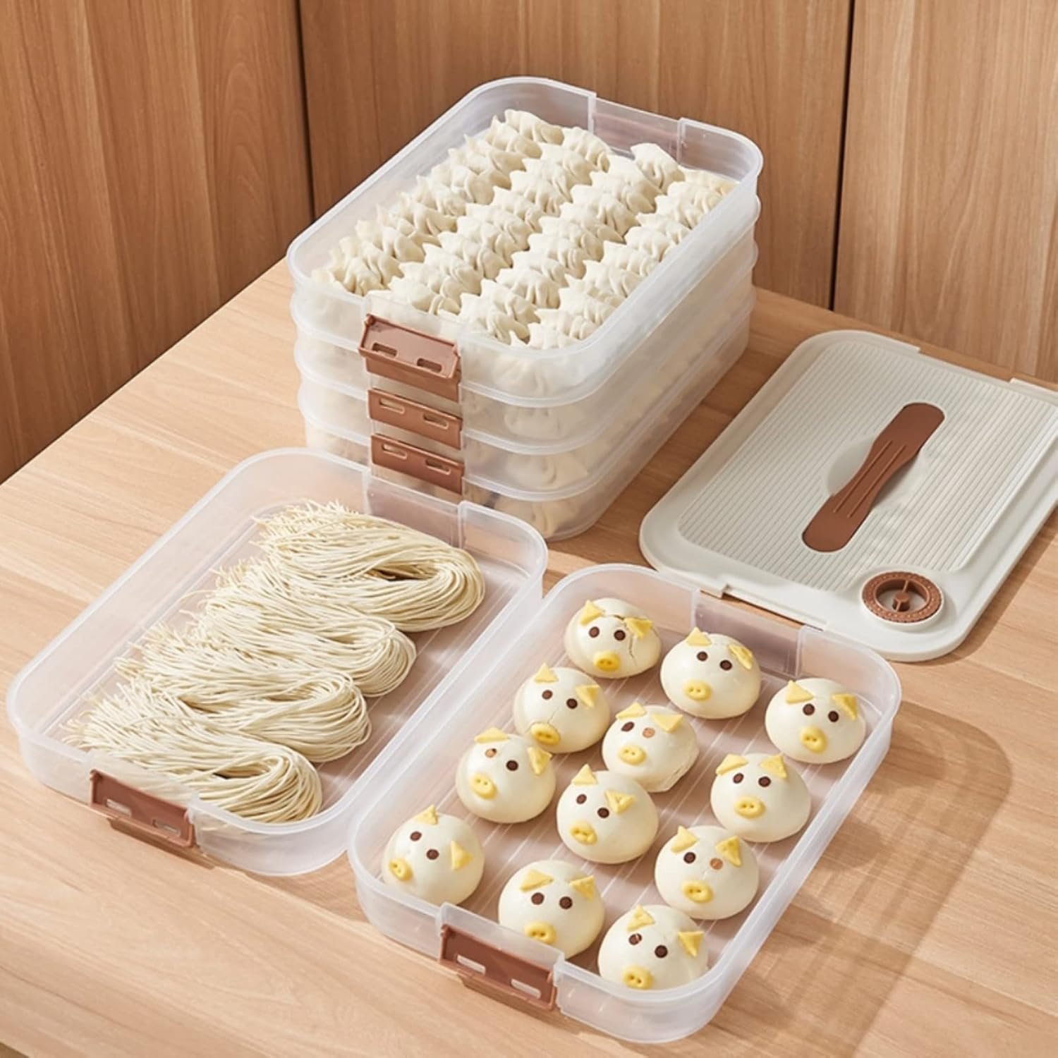 4-layer Food Storage Containers,Plastic Cookie Containers,Stackable Cookie Carrier, Dumpling Storage Box,Food Containers with Lids Airtight - Image 4