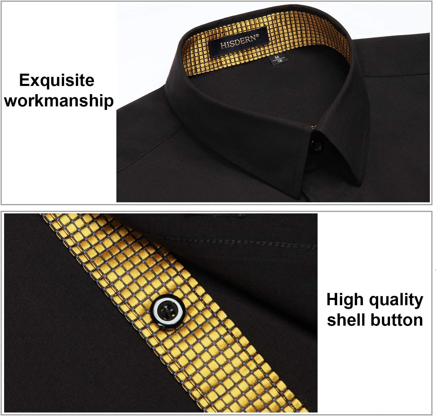 HISDERN Mens Business Dress Shirts Long Sleeve Casual Button Down Shirt Formal Inner Collar Contrast Shirt for Men Wedding - Image 3