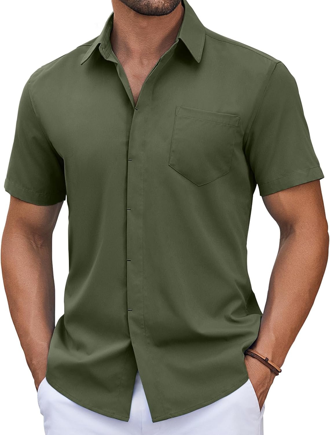 COOFANDY Mens Short Sleeve Button Down Shirt Casual Untucked Summer Shirt with Pocket - Image 2