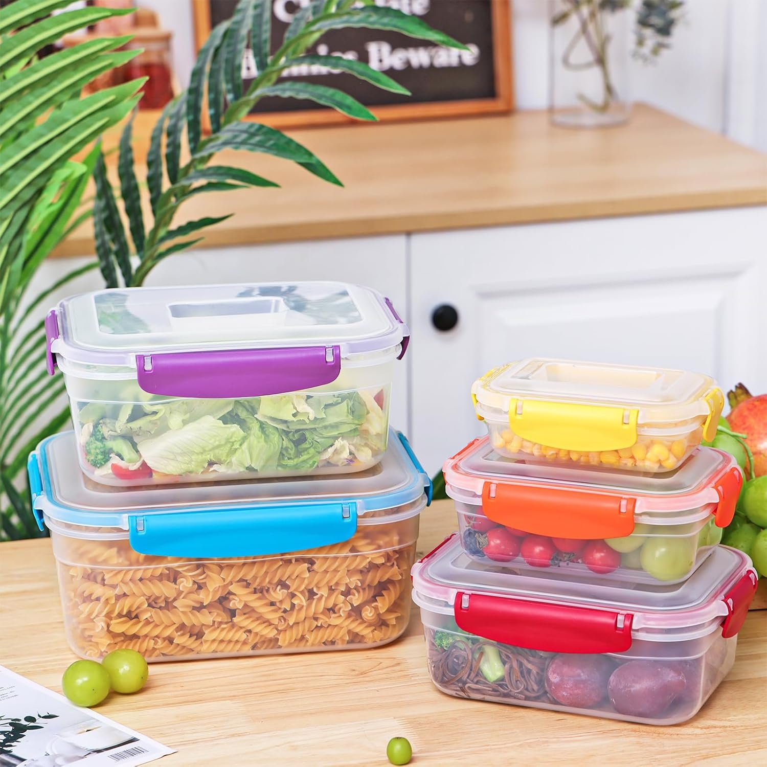 Moretoes 10pcs Food Storage Containers with Lids (5 Snap Lids & 5 Nestable Containers), Plastic Airtight Stackable Leakproof Freezer Storage Containers for Kitchen, Refrigerator Organization - Image 8