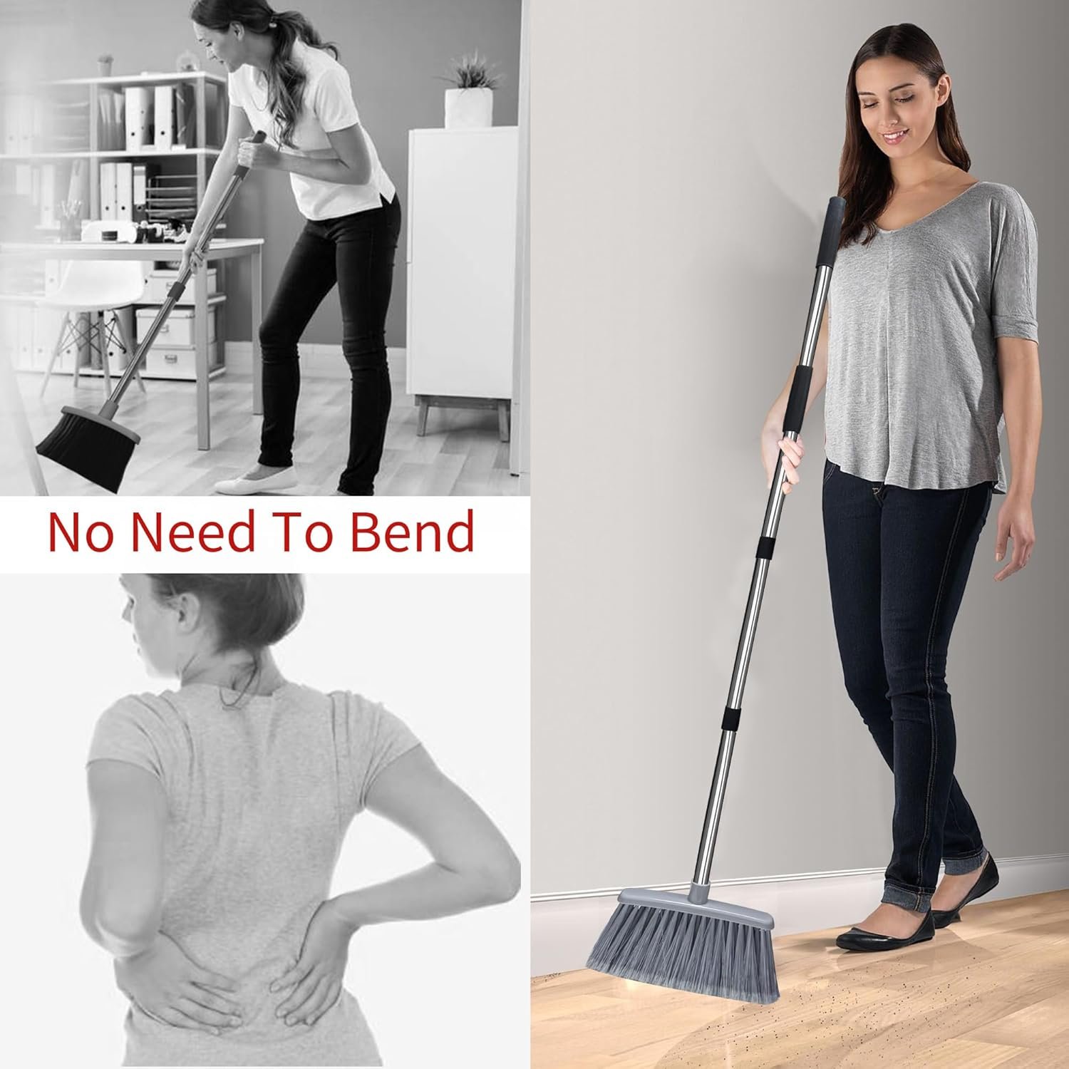 Broom with Dustpan Combo Set Broom and Dustpan Set Dust Pan with 51.2" Stainless Steel Long Handle, Brooms with 5-Layer Plus Firm and Soft Bristles Combine, New Home Apartment Office Essentials - Image 4