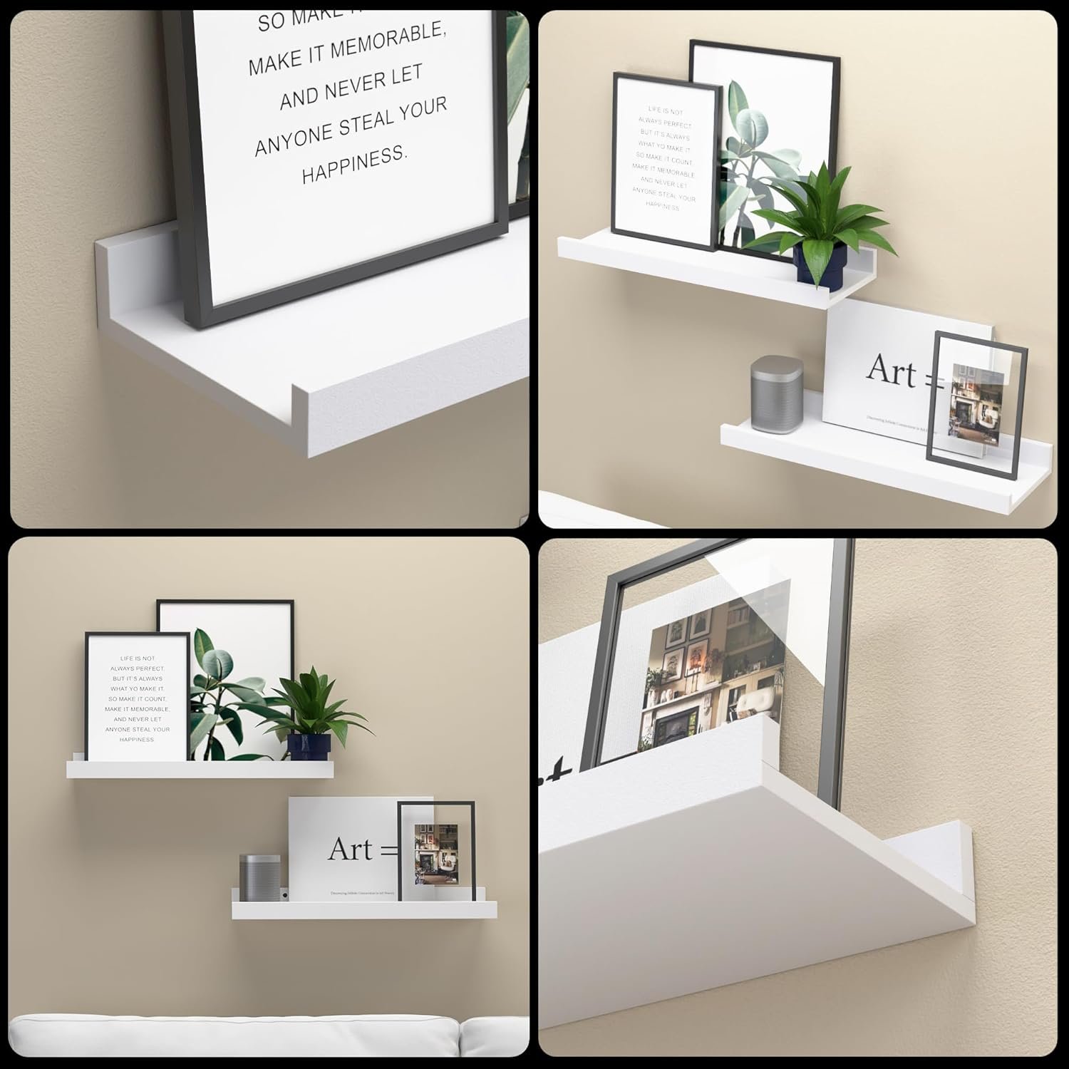 Floating Shelves Wall Mounted Set of 2, Modern White Shelves for Bedroom, Nursery Shelves with Lip, Display Picture Ledge Shelf for Wall Decor Living Room Bathroom Kitchen - White - Image 5