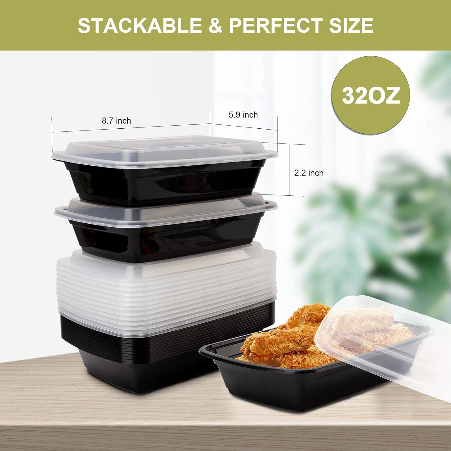 15 Pack- Meal Prep Containers 32oz, Plastic Food Prep Containers Reusable, Leakproof To Go Food Containers with Lids, BPA-Free, Microwave/Dishwasher/Freezer Safe - Image 7