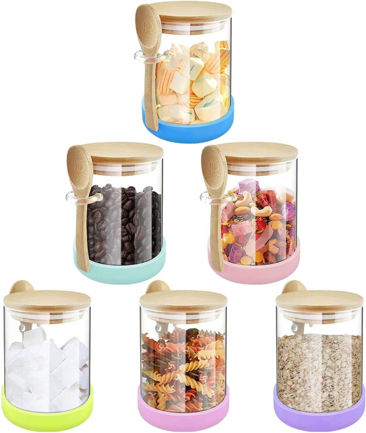 Glass Jars with Bamboo Lids and Spoons, 18.26 oz Borosilicate Glass Jars Overnight Oats Containers, Airtight Clear Food Storage Canister for Cookie, Candy, Coffee Bean, Sugar, Spices, Dry Goods - Image 2