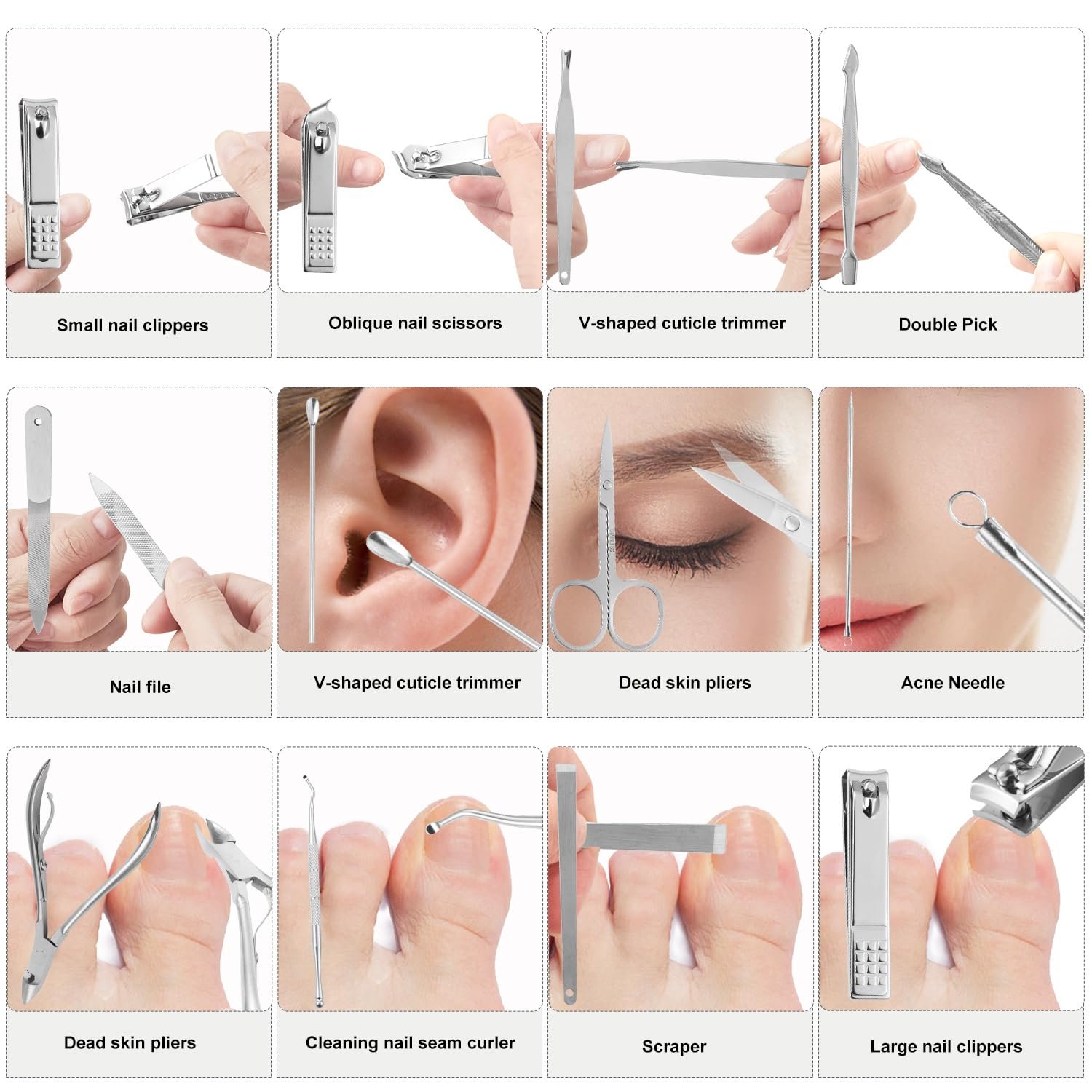 Nail Kit, Manicure Kit, Nail Care Kit For Men, Manicure Pedicure Set, Nail Clippers Toenail Clippers Kit, Professional Manicure Kit Pedicure Kit, Black Travel Case, Set of 12. - Image 3