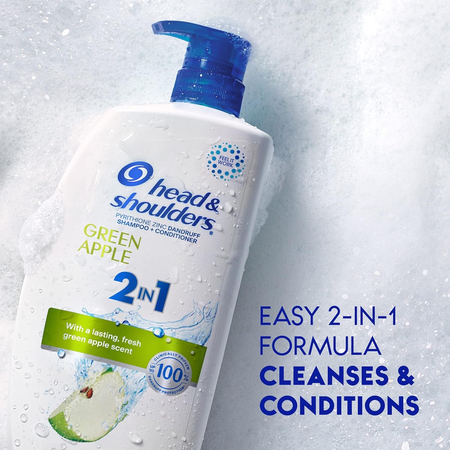 Head & Shoulders 2 in 1 Dandruff Shampoo and Conditioner Set, Scalp Care and Anti Dandruff Treatment, Green Apple Fresh Scent, Daily Moisturizing Treatment, Paraben Free, 32.1 Fl Oz Each, 2 Pack - Image 4