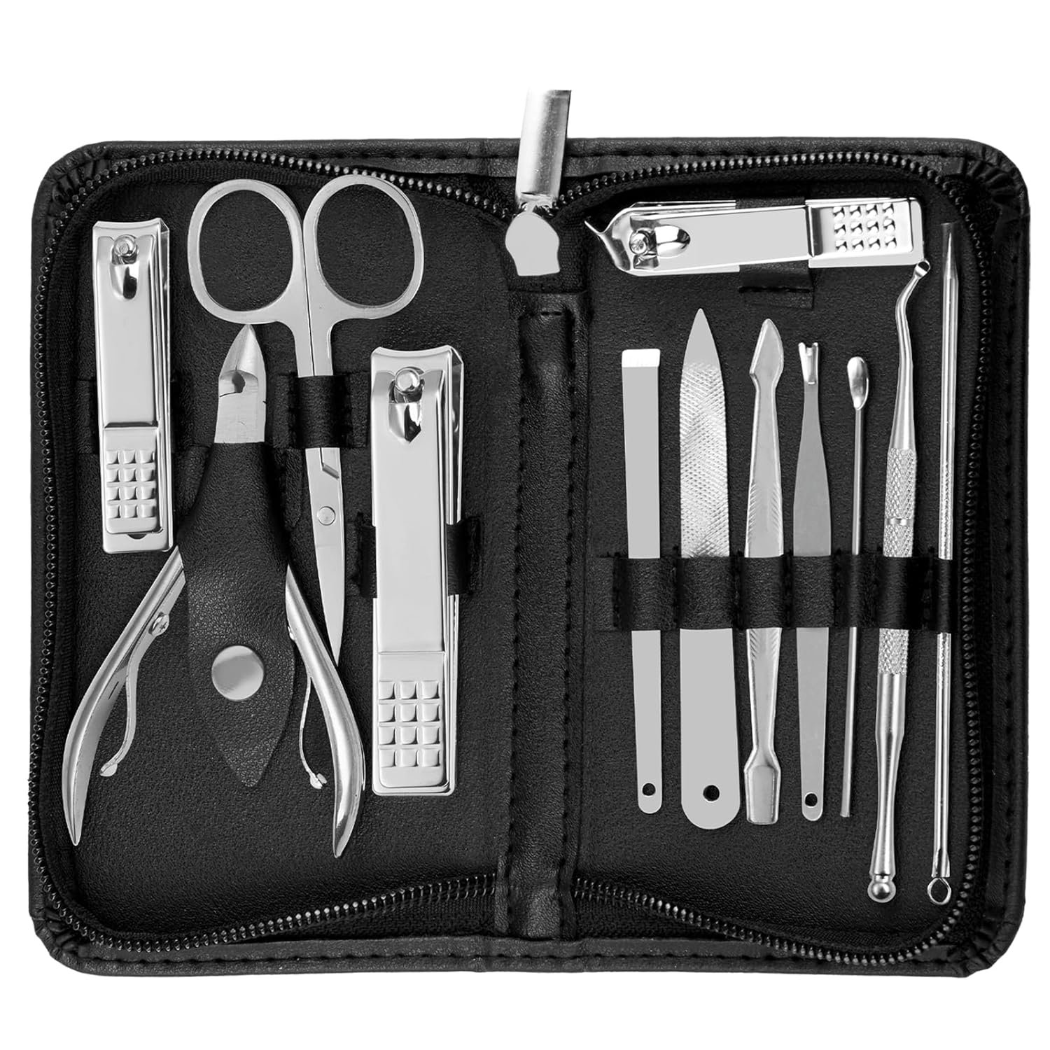 Nail Kit, Manicure Kit, Nail Care Kit For Men, Manicure Pedicure Set, Nail Clippers Toenail Clippers Kit, Professional Manicure Kit Pedicure Kit, Black Travel Case, Set of 12. - Image 2