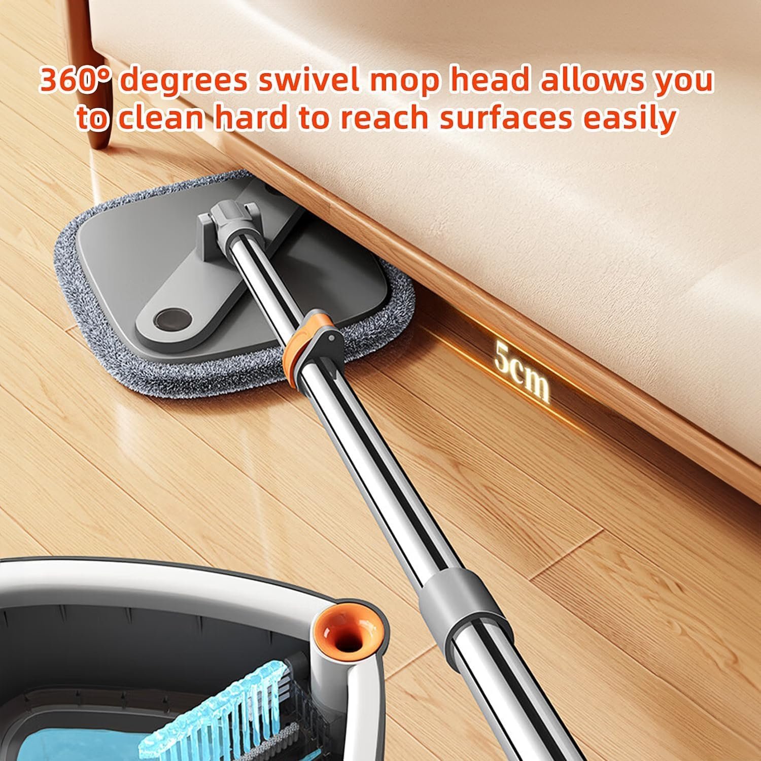 KZKR Spin Mop and Bucket Set with 6 Replaceable Microfiber Mop Pads with Self Separation Dirty and Clean Water System, Self Wringing 360° Rotating Square Mop Head for Hardwood Tile Marble Floors - Image 8