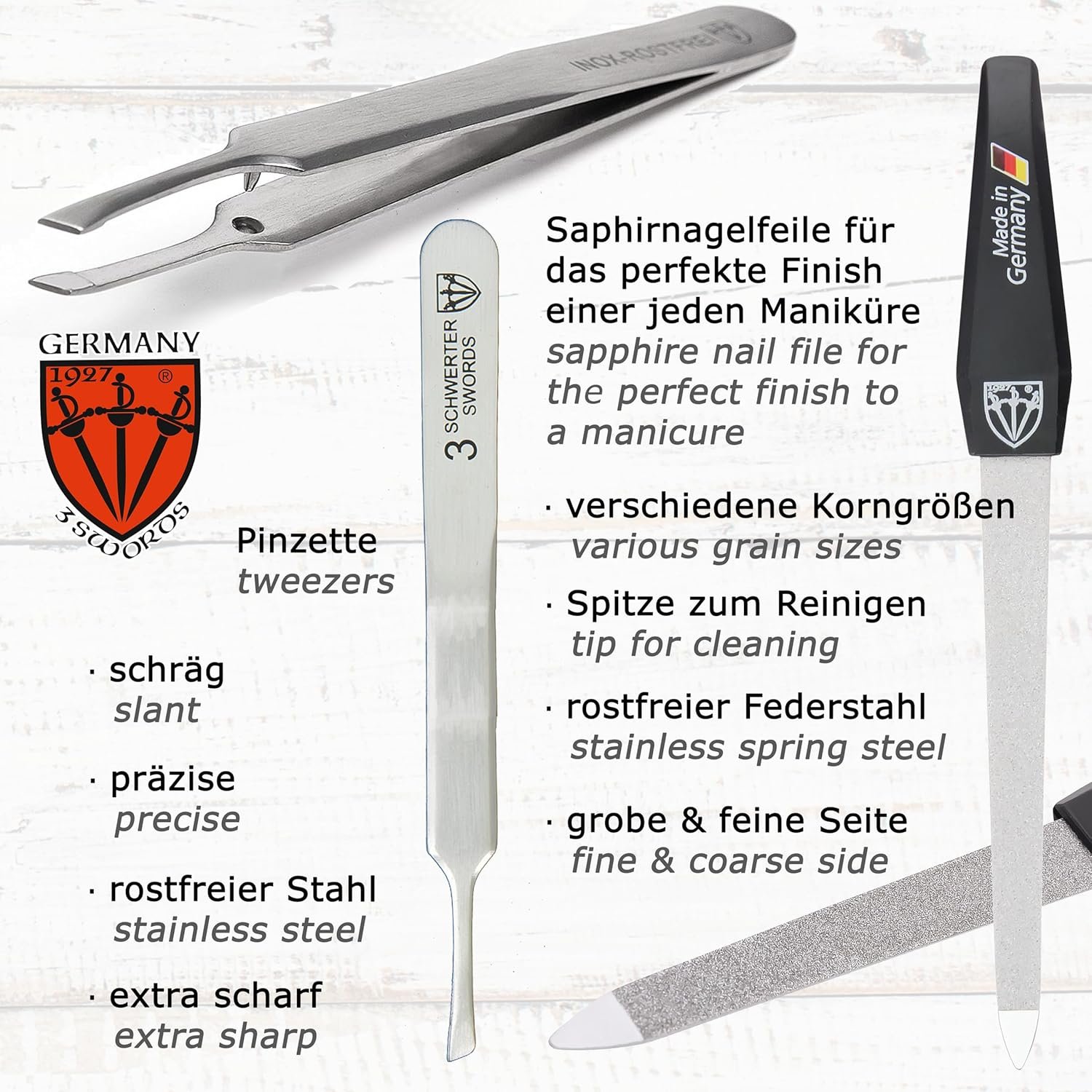 3 Swords Germany - brand quality 5 piece manicure pedicure grooming kit set for professional finger & toe nail care scissors clipper fashion leather case in gift box, Made by 3 Swords (00804) - Image 4