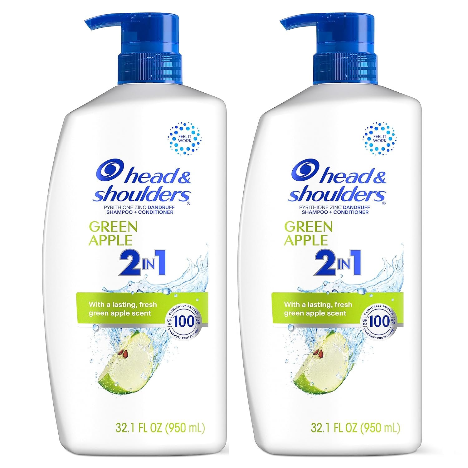 Head & Shoulders 2 in 1 Dandruff Shampoo and Conditioner Set, Scalp Care and Anti Dandruff Treatment, Green Apple Fresh Scent, Daily Moisturizing Treatment, Paraben Free, 32.1 Fl Oz Each, 2 Pack - Image 2
