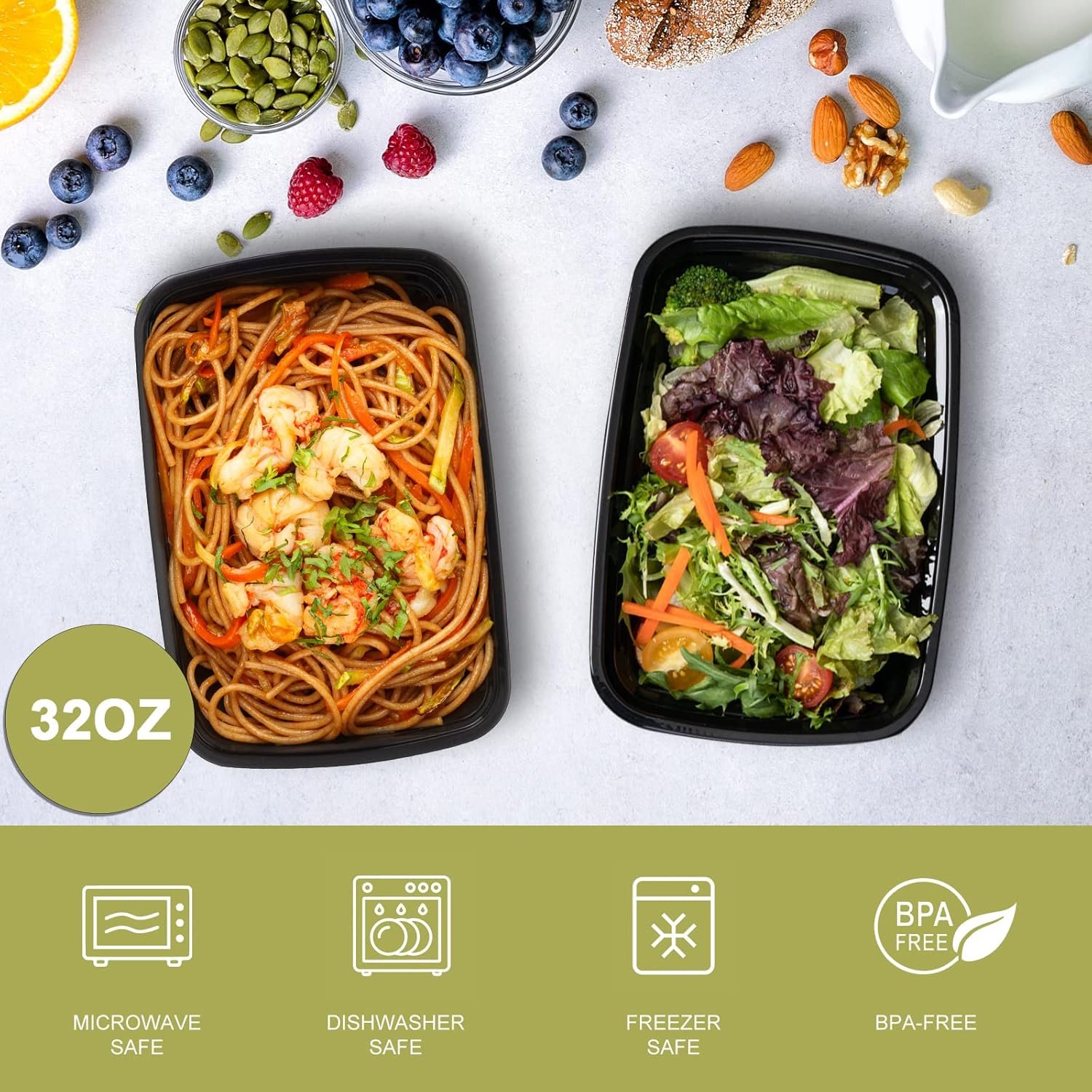 15 Pack- Meal Prep Containers 32oz, Plastic Food Prep Containers Reusable, Leakproof To Go Food Containers with Lids, BPA-Free, Microwave/Dishwasher/Freezer Safe - Image 3